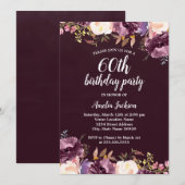 Waterverf Bloom Paarse Floral 60e verjaardag Kaart (Voorkant / Achterkant)