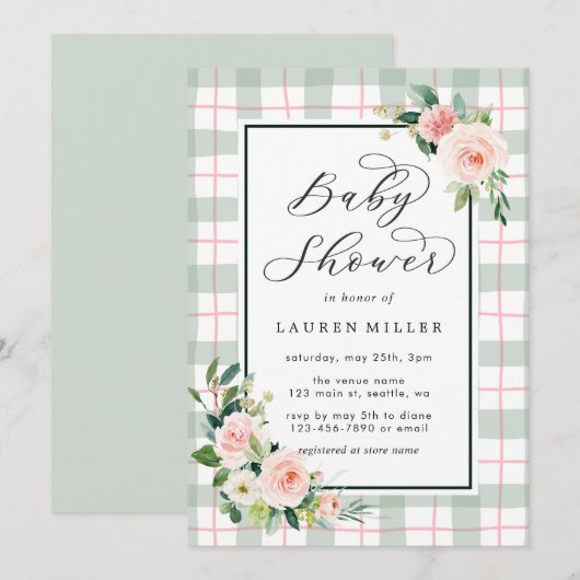 Waterverf Bloom | Pastel Baby shower Kaart (Voorkant / Achterkant)