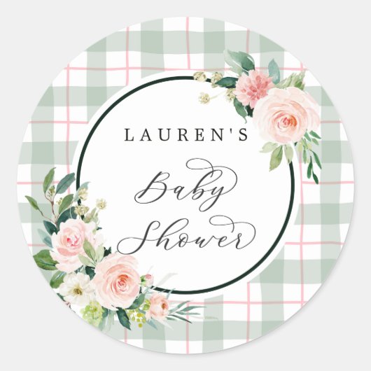 Waterverf Bloom | Pastel Plaid Baby shower Ronde Sticker (Voorkant)
