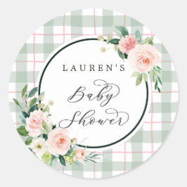 Waterverf Bloom | Pastel Plaid Baby shower Ronde Sticker