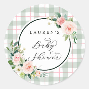 Waterverf Bloom Pastel Plaid Baby shower Ronde Sticker