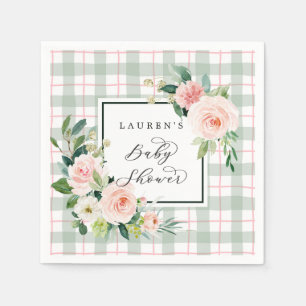 Waterverf Bloom   Pastel Plaid Baby shower Servet