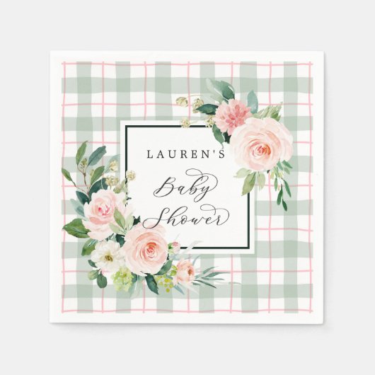 Waterverf Bloom | Pastel Plaid Baby shower Servet (Voorkant)