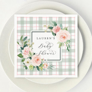 Waterverf Bloom Pastel Plaid Baby shower Servet