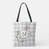 Waterverf Bloom | Pastel plaid monogram Tote Bag (Achterkant)