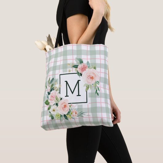 Waterverf Bloom | Pastel plaid monogram Tote Bag (Dichtbij)