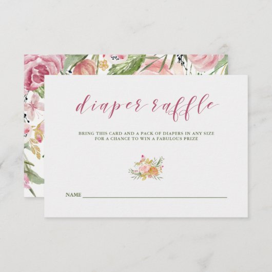 Waterverf Bloom Pink | Baby shower Diaper Raffle Informatiekaartje (Voorkant / Achterkant)