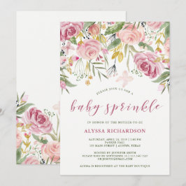 Waterverf Bloom Pink | Gold Floral Baby Sprinkle Kaart