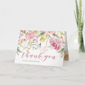 Waterverf Bloom Pink | Gouden Bloemen Dank u Bedankkaart (Voorkant)