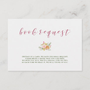 Waterverf Bloom Pink   Verzoek om Baby shower Book Informatiekaartje