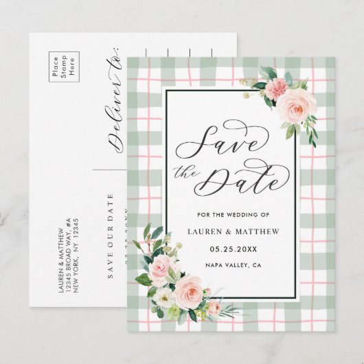 Waterverf Bloom Wedding Save the Date Aankondigingskaart (Voorkant / Achterkant)