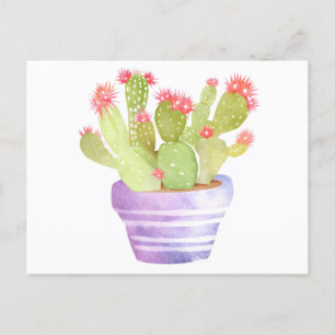 Waterverf Blooming Cactus Plant in de bloempot Briefkaart