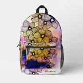 Waterverf Blooming Flowers met Dark Black Lines Bedrukte Rugzak (Voorkant)