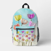 Waterverf Blooming Flowers met Dark Black Lines Bedrukte Rugzak (Voorkant)