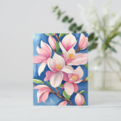 Waterverf Blooming Roze Magnolia Briefkaart (Staand voorkant)