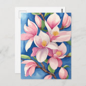 Waterverf Blooming Roze Magnolia Briefkaart (Voorkant / Achterkant)