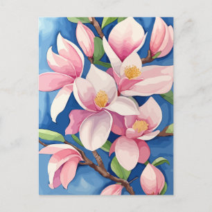 Waterverf Blooming Roze Magnolia Briefkaart