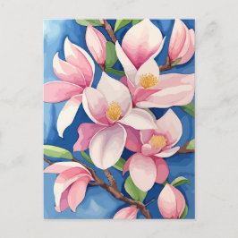 Waterverf Blooming Roze Magnolia Briefkaart