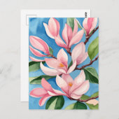 Waterverf Blooming Roze Magnolia Briefkaart (Voorkant / Achterkant)