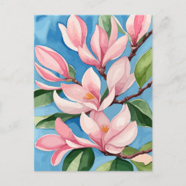 Waterverf Blooming Roze Magnolia Briefkaart