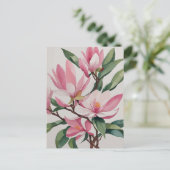 Waterverf Blooming Roze Magnolia Briefkaart (Staand voorkant)