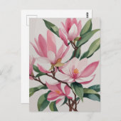 Waterverf Blooming Roze Magnolia Briefkaart (Voorkant / Achterkant)
