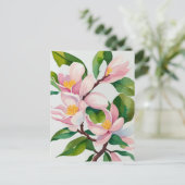 Waterverf Blooming Roze Magnolia Briefkaart (Staand voorkant)