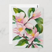Waterverf Blooming Roze Magnolia Briefkaart (Voorkant / Achterkant)