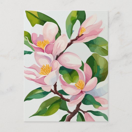 Waterverf Blooming Roze Magnolia Briefkaart (Voorkant)