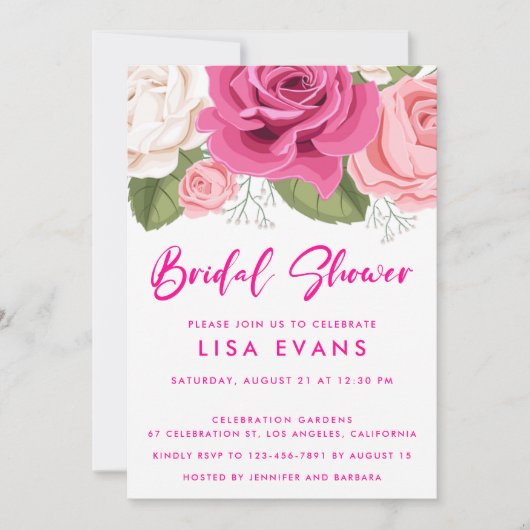 Waterverf Blooming Rozen Bridal Shower Invitation Kaart (Voorkant)