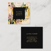 Waterverf Blooms | Goud en pekelhout op zwart Vierkante Visitekaartje (Voorkant / Achterkant)
