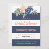 Waterverf Blooms Navy Blue Stripes Vrijgezellenfee Kaart (Voorkant)