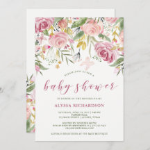 Waterverf Blooms Pink en Gold Florence Baby shower
