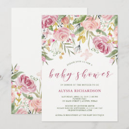 Waterverf Blooms Pink en Gold Florence Baby shower Kaart