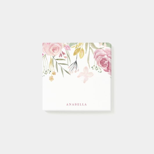 Waterverf Blooms | Roze en goudbloemen Post-it® Notes (Voorkant)