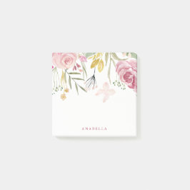 Waterverf Blooms | Roze en goudbloemen Post-it® Notes