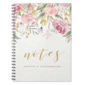 Waterverf Blooms | Roze en goudbloemen | Toelichti Notitieboek (Voorkant)