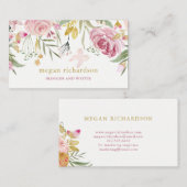 Waterverf Blooms | Roze en goudbloemen Visitekaartje (Voorkant / Achterkant)