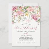 Waterverf Blooms | Roze en gouden bruiloft Kaart (Voorkant)