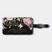 Waterverf Blooms | Roze en goudvlies op zwart Bagagelabel (Achterkant horizontaal)