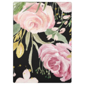 Waterverf Blooms | Roze en goudvlies op zwart Klembord (Achterkant)
