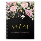 Waterverf Blooms | Roze en goudvlies op zwart Notitieboek (Voorkant)