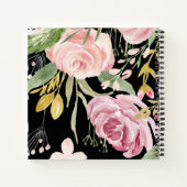 Waterverf Blooms | Roze en goudvlies op zwart Notitieboek (Achterkant)