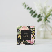 Waterverf Blooms | Roze en goudvlies op zwart Vierkante Visitekaartje (Staand voorkant)