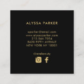 Waterverf Blooms | Roze en goudvlies op zwart Vierkante Visitekaartje (Achterkant)