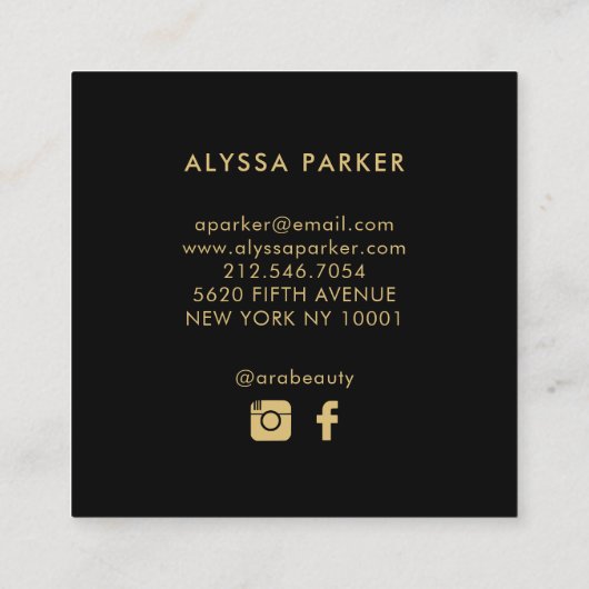 Waterverf Blooms | Roze en goudvlies op zwart Vierkante Visitekaartje (Achterkant)