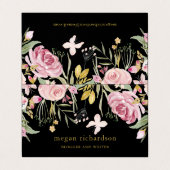 Waterverf Blooms | Roze en goudvlies op zwart Visitekaartje (Buitenkant ongevouwen)