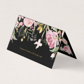 Waterverf Blooms | Roze en goudvlies op zwart Visitekaartje (Achterkant)