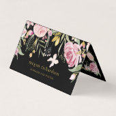 Waterverf Blooms | Roze en goudvlies op zwart Visitekaartje (Voorkant)