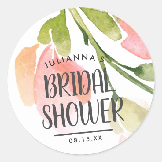 Waterverf Blooms Vrijgezellenfeest Favor Ronde Sticker (Voorkant)